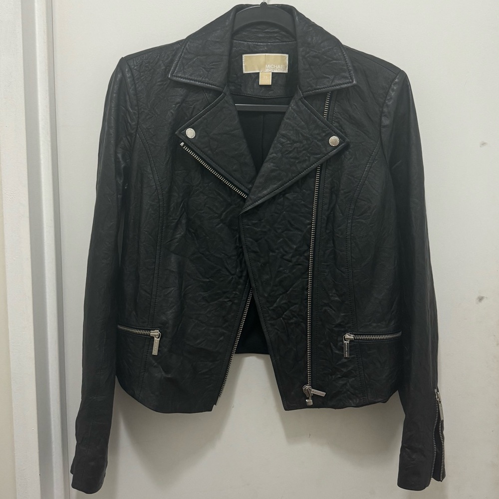 Michael Kors black crinkle 100% lamb leather jacket